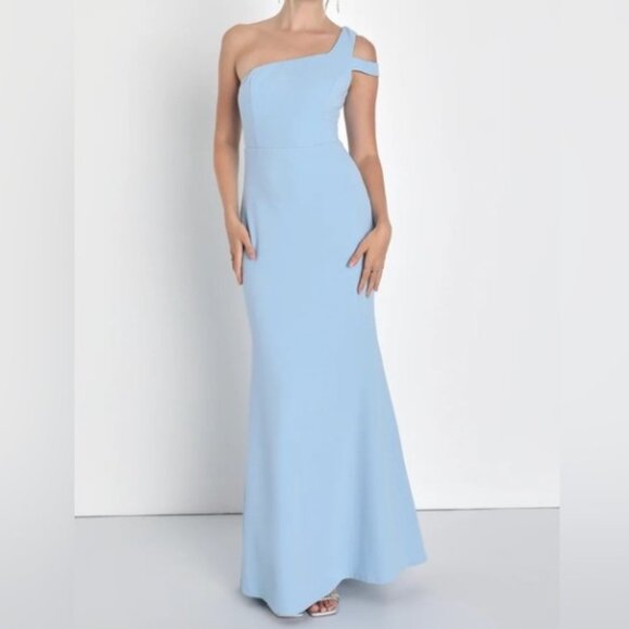 Lulus Dresses & Skirts - NWT LULUS Make an Entrance Powder Blue One-Shoulder Mermaid Maxi Dress SMALL